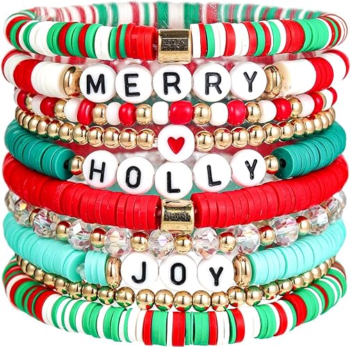 Christmas Heishi Surfer Beaded Stretch Bracelets